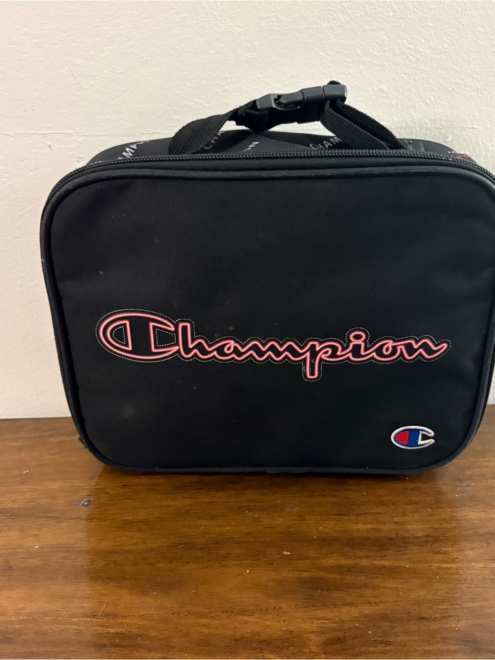 Champion black red kids lunch box bag insulated school sports
